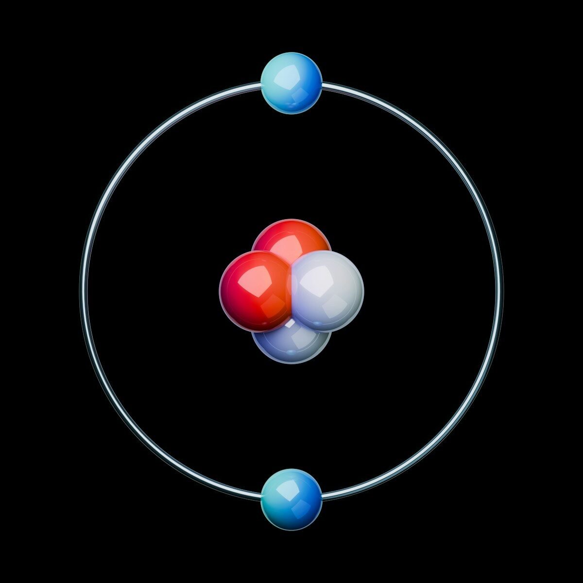 Atomic model with nucleus and orbiting electrons